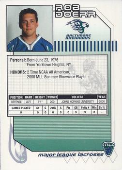 2001 Major League Lacrosse #NNO Rob Doerr Back
